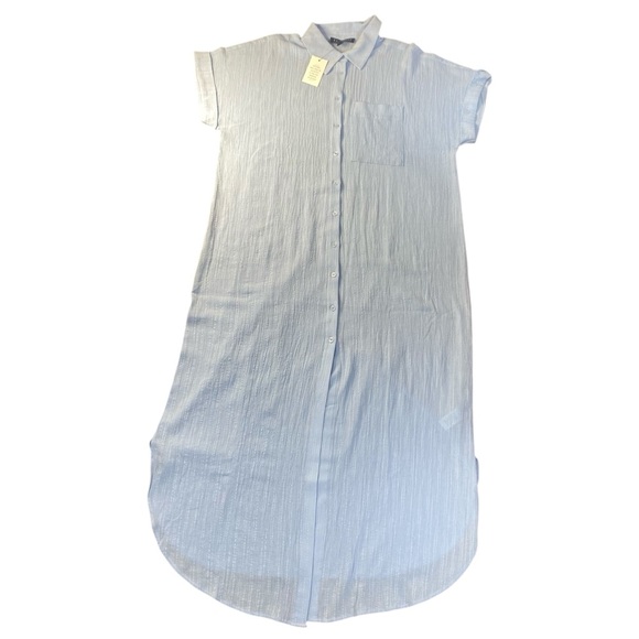 Eloquii Light Blue Button Front Shirt Dress Size 14 Cotton Gauze Midi - Picture 3 of 11